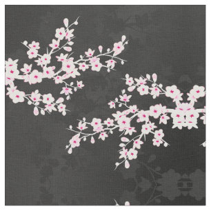 Pink Black Cherry Blossoms Muster Stoff