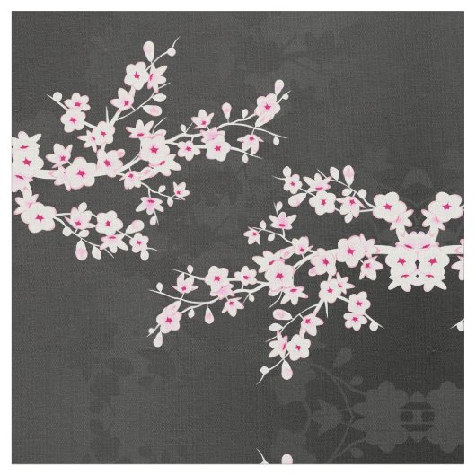 Pink Black Cherry Blossoms Muster Stoff (Nahaufnahme)