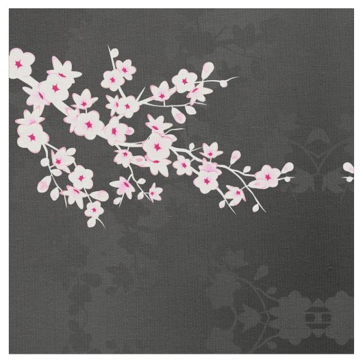 Pink Black Cherry Blossoms Muster Stoff (Nahaufnahme)