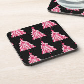 Pink Black Christmas Tree Getränkeuntersetzer (Linke Seite)