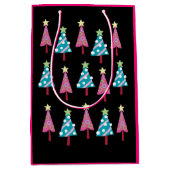 Pink Black Christmas Trees Geschenktaschen Mittlere Geschenktüte (Vorderseite)