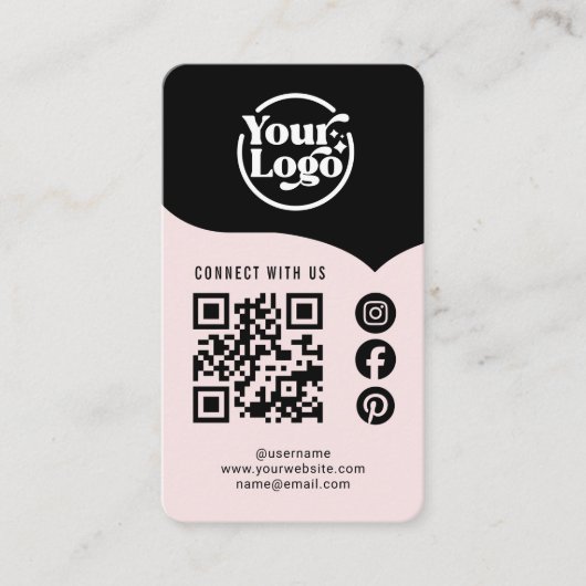 Pink Black Connect mit QR Code 3 Social Media Visitenkarte (Vorderseite)