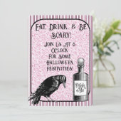 Pink Black Crow Raven Halloween Einladung (Stehend Vorderseite)