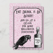 Pink Black Crow Raven Halloween Einladung (Vorne/Hinten)