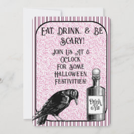 Pink Black Crow Raven Halloween Einladung