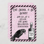 Pink Black Crow Raven Halloween Einladung (Vorne/Hinten)