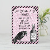 Pink Black Crow Raven Halloween Einladung (Stehend Vorderseite)