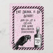 Pink Black Crow Raven Halloween Einladung (Vorne/Hinten)