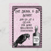 Pink Black Crow Raven Halloween Einladung (Vorne/Hinten)