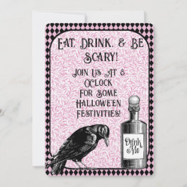 Pink Black Crow Raven Halloween Einladung