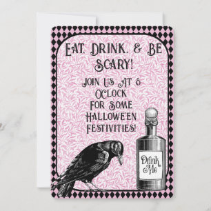 Pink Black Crow Raven Halloween Einladung