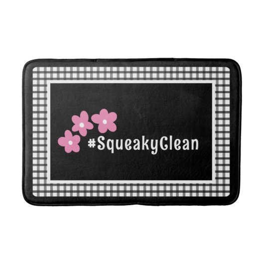 Pink Black Customizable Blume Hashtag Dorm Room Badematte (Vorderseite)