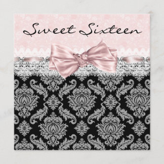 Pink Black Damask 16 . Geburtstag Geburtstagsparty Einladung