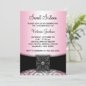 Pink Black Damask 16 . Geburtstag Party Einladung (Stehend Vorderseite)