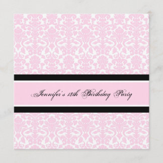 Pink Black Damask 18. Geburtstagsparty Einladungen