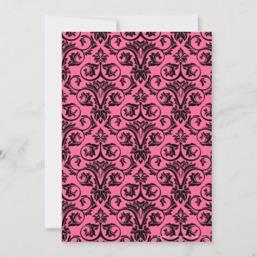Pink Black Damask Abschluss Einladung (Rückseite)