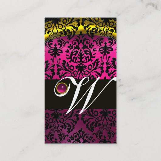 PINK BLACK DAMASK AMETHYST MONOGRAM Fuchsia Gold Visitenkarte (Rückseite)