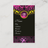 PINK BLACK DAMASK AMETHYST MONOGRAM Fuchsia Gold Visitenkarte (Vorderseite)