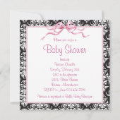 Pink Black Damask Baby Girl Dusche Einladung (Rückseite)