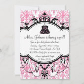Pink Black Damask Baby Girl Dusche Einladung (Rückseite)