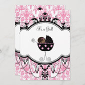 Pink Black Damask Baby Girl Dusche Einladung (Vorne/Hinten)