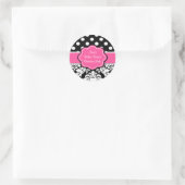 Pink Black Damask Babydusche oder Geburtstagsaufkl Runder Aufkleber (Tasche)