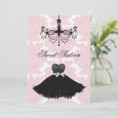 Pink Black Damask Chandelier 16 . Geburtstag Birth Einladung (Stehend Vorderseite)