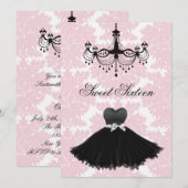 Pink Black Damask Chandelier 16 . Geburtstag Birth Einladung (Vorne/Hinten)