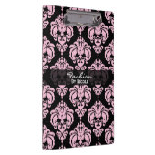 Pink & Black Damask Chic Elegantes Glam Personalis Klemmbrett (Rechts)