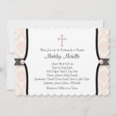 Pink Black Damask Christening Einladung (Vorderseite)