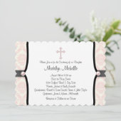 Pink Black Damask Christening Einladung (Stehend Vorderseite)