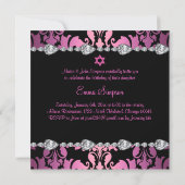Pink & Black Damask & Diamond Bat Mitzvah Einladun Einladung (Rückseite)