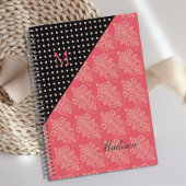 Pink Black Damask Dots Girly Trendy Monogram Planer