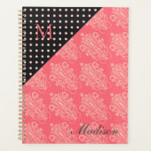 Pink Black Damask Dots Girly Trendy Monogram Planer (Vorderseite)