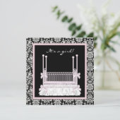 Pink Black Damask Kindermädchendusche Einladung (Stehend Vorderseite)
