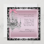 Pink Black Damask Kronleuchter Geburtstagsparty Einladung (Rückseite)