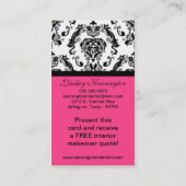 Pink Black Damask Lace Business Cards Visitenkarte (Rückseite)