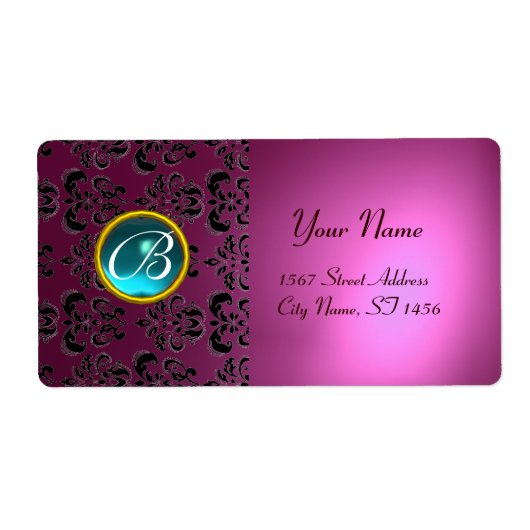 PINK BLACK DAMASK MONOGRAM, blau aquamarin (Vorne)
