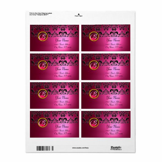 PINK BLACK DAMASK MONOGRAM, ROT RUBY (Vorne)