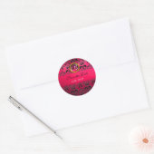 PINK BLACK DAMASK MONOGRAM, rot ruby, fuchsia Runder Aufkleber (Umschlag)
