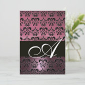 PINK BLACK DAMASK MONOGRAMM, hell weiß Einladung (Stehend Vorderseite)
