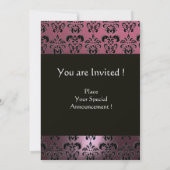 PINK BLACK DAMASK MONOGRAMM, hell weiß Einladung (Rückseite)