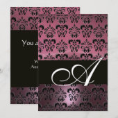 PINK BLACK DAMASK MONOGRAMM, hell weiß Einladung (Vorne/Hinten)