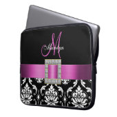 PINK, BLACK DAMASK MONOGRAMM LAPTOPSCHUTZHÜLLE (Vorderseite Links)