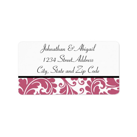 Pink Black Damask Muster Adressaufkleber (Vorne)