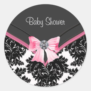 Pink Black Damask Pink Black Baby Shockaufkleber Runder Aufkleber