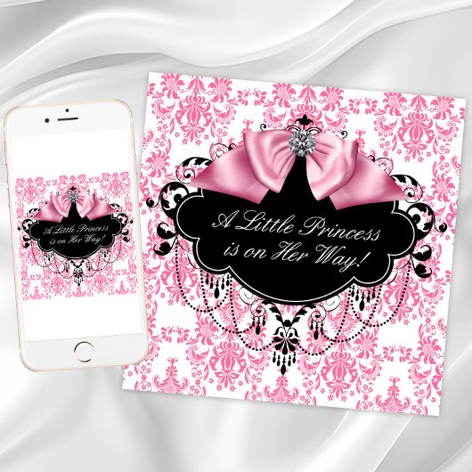 Pink Black Damask Princess Baby Dusche Einladung