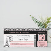 Pink Black Damask Quinceanera Paris Boarding Pass Einladung (Stehend Vorderseite)
