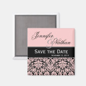 Pink & Black Damask Save the Date Hochzeitsmagazin Magnet (Vorderseite/Rückseite)