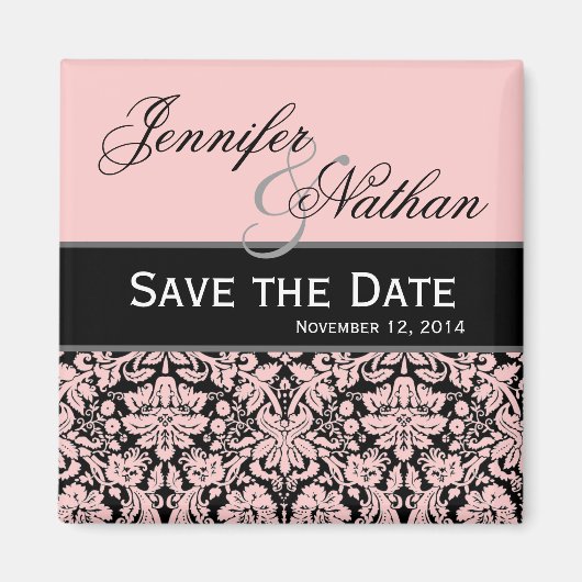 Pink & Black Damask Save the Date Hochzeitsmagazin Magnet (Vorne)